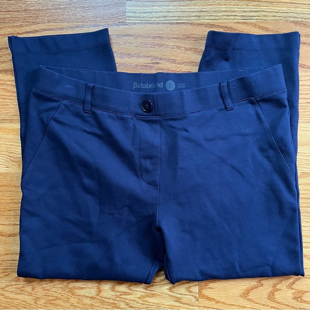 Betabrand Crop Classic Dress Pant Yoga Pants in navy blue size large